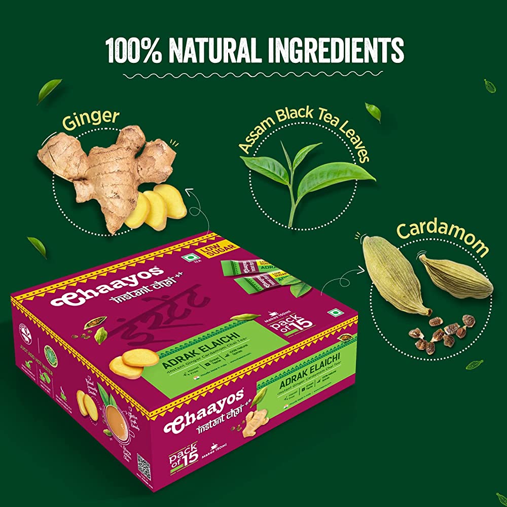 Chaayos Instant Adrak Elaichi Tea Premix (Low Sugar) - diocart