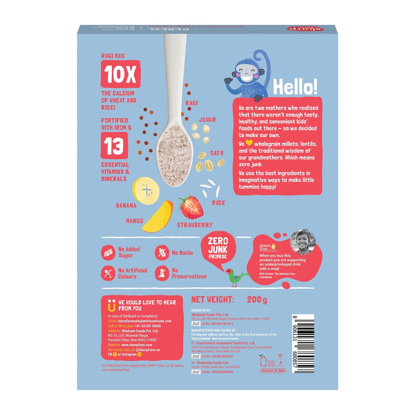 Slurrp Farm Multigrain Millets with Mixed Fruits Cereal For Kids