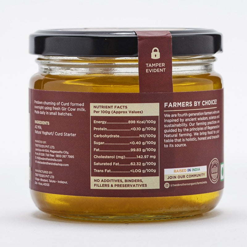 Two Brothers Organic Farms A2 Gir Cow Cultured Ghee | Cultured Cow Desi Ghee | Curd-Churned Bilona Ghee | Pure, Natural, and Healthy