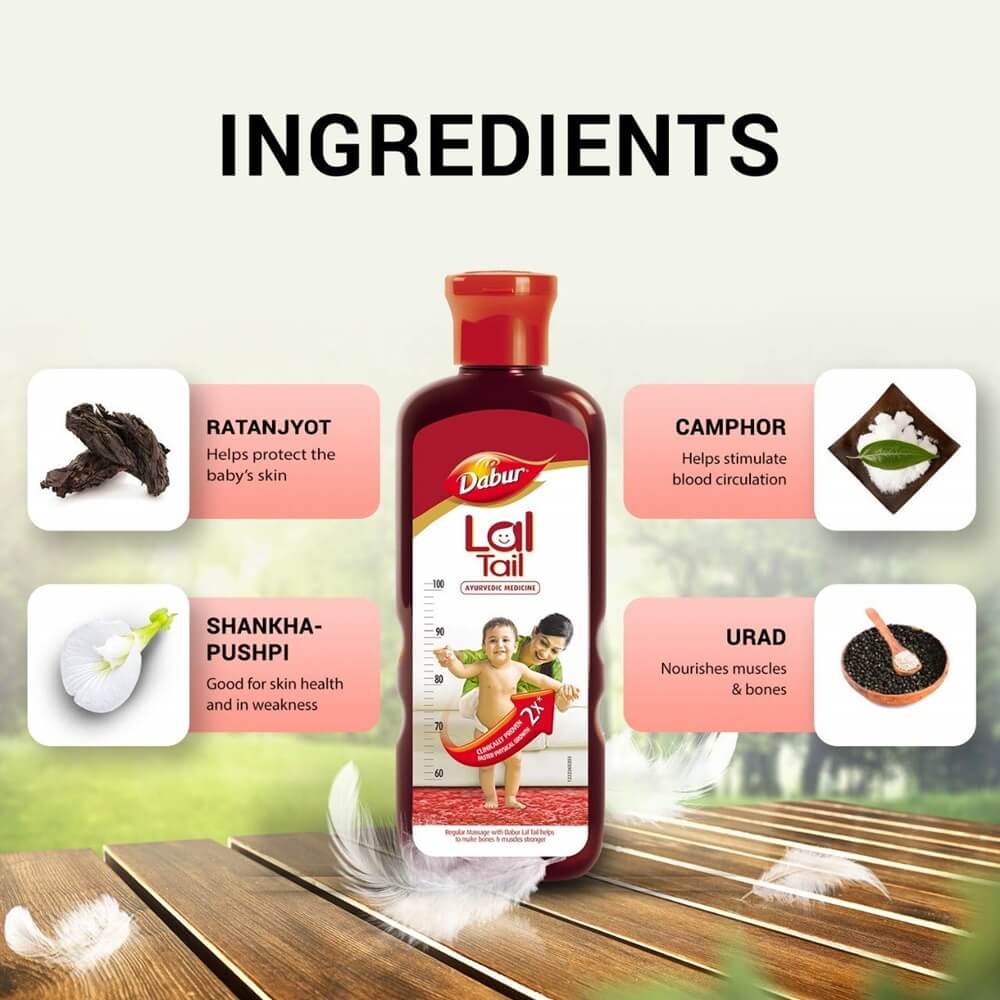 Dabur Lal Tail - Ayurvedic Baby Massage Oil For Baby's Bone, Muscle & Skin Health