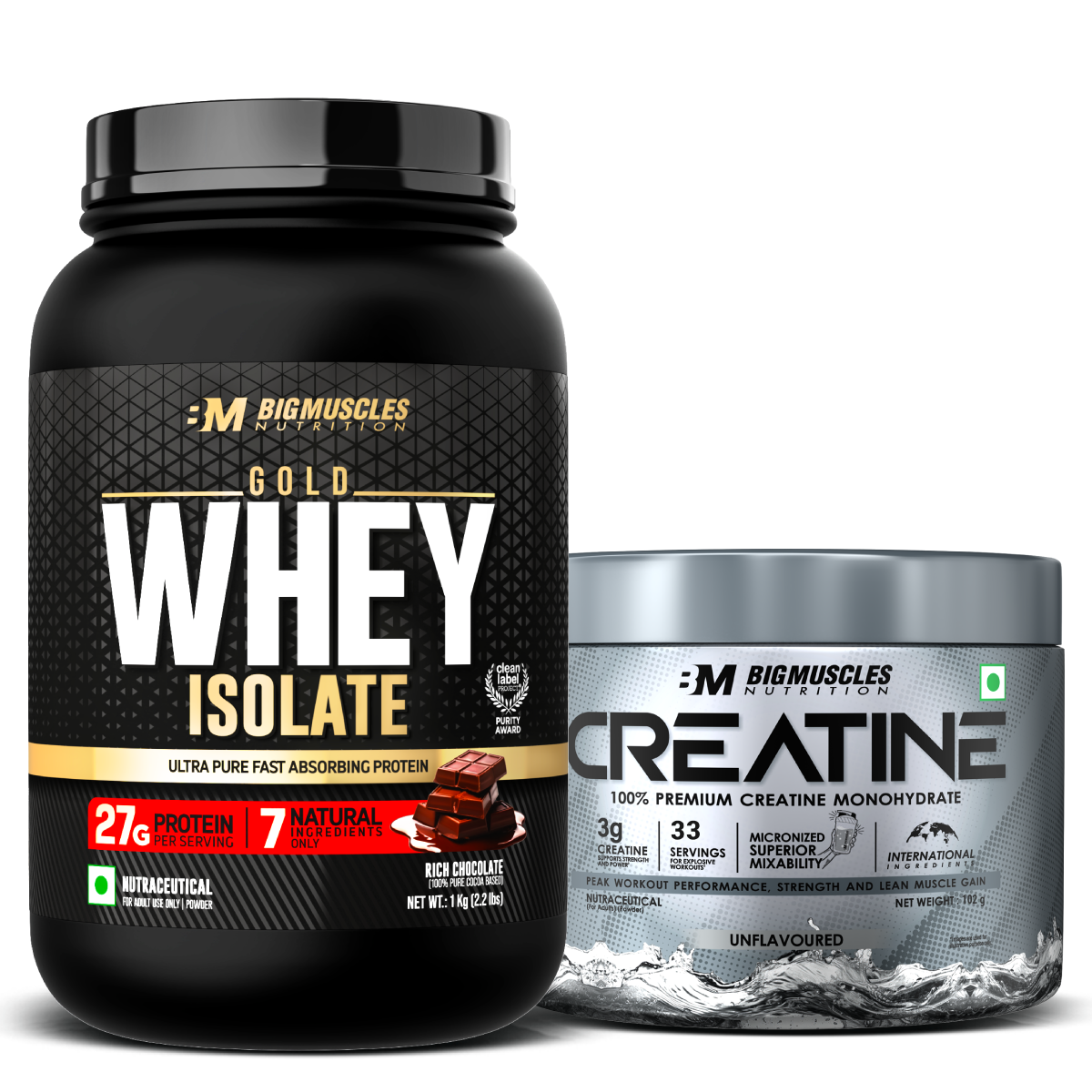 Big Muscles Nutrition Gold Whey Isolate & Creatine Combo