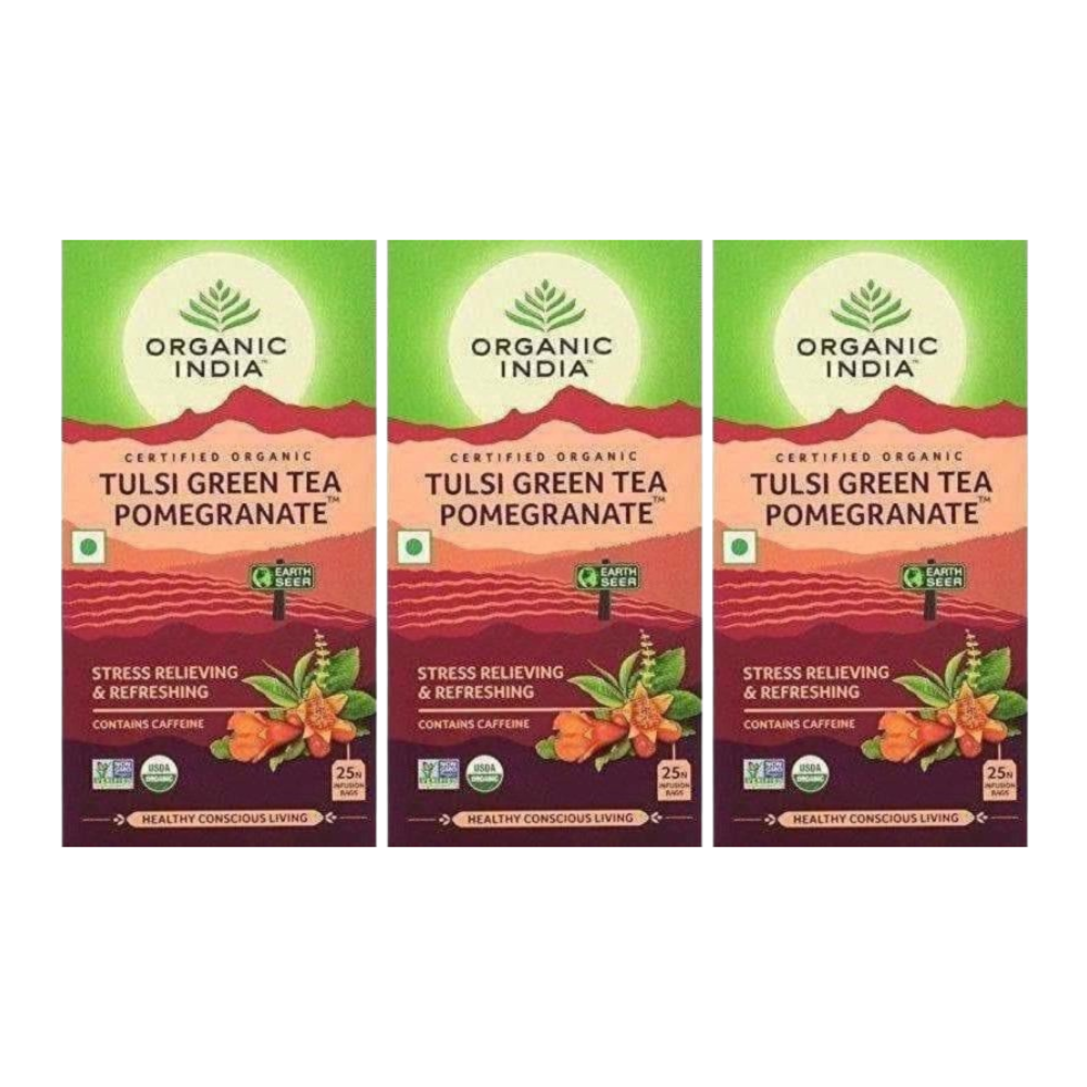 Organic India Tulsi Green Tea, Pomegranate, 25 Tea Bags - diocart