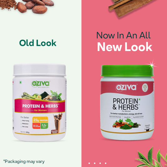 OZiva Protein & Herbs for Women - Protein Powder to Reduce Body Fat, Manage Weight & Metabolism, No Added Sugar
