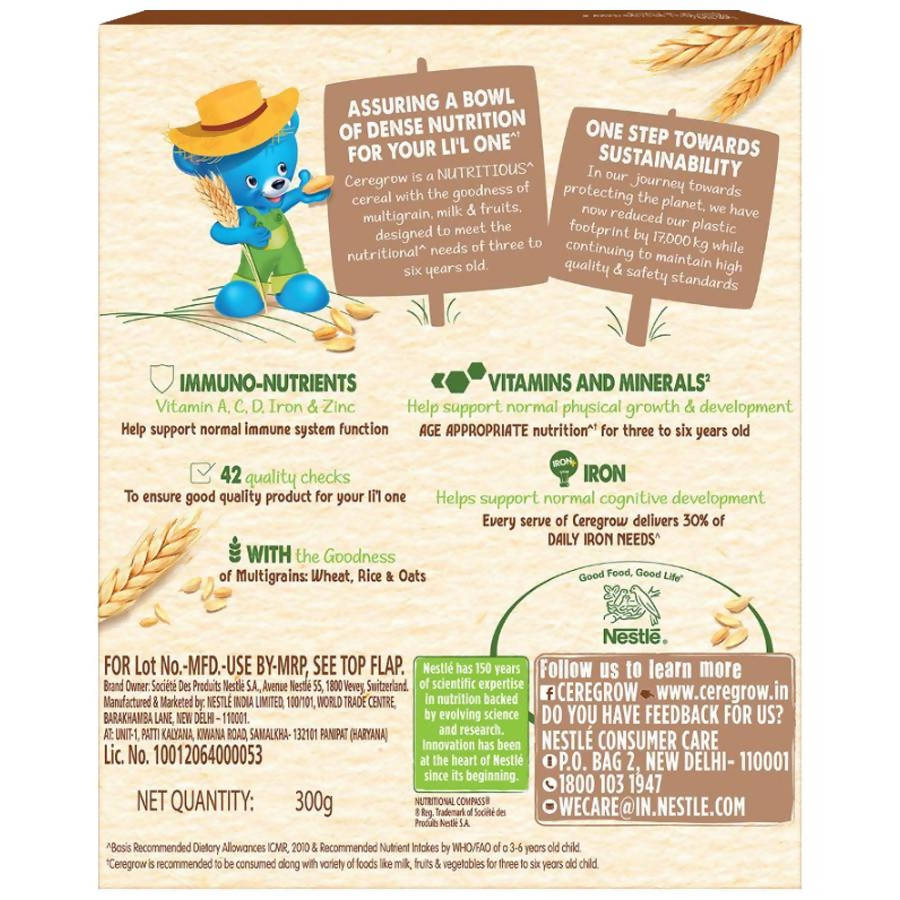 Nestle Ceregrow Kids (2-6 yrs) Cereal-Multigrain, Milk & Fruits, Rich in Iron, Calcium & Protein