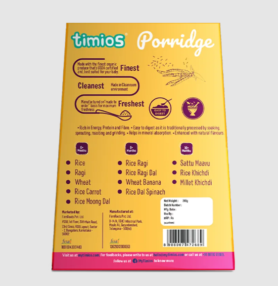 Timios Organic Rice Moong Dal Porridge - Distacart