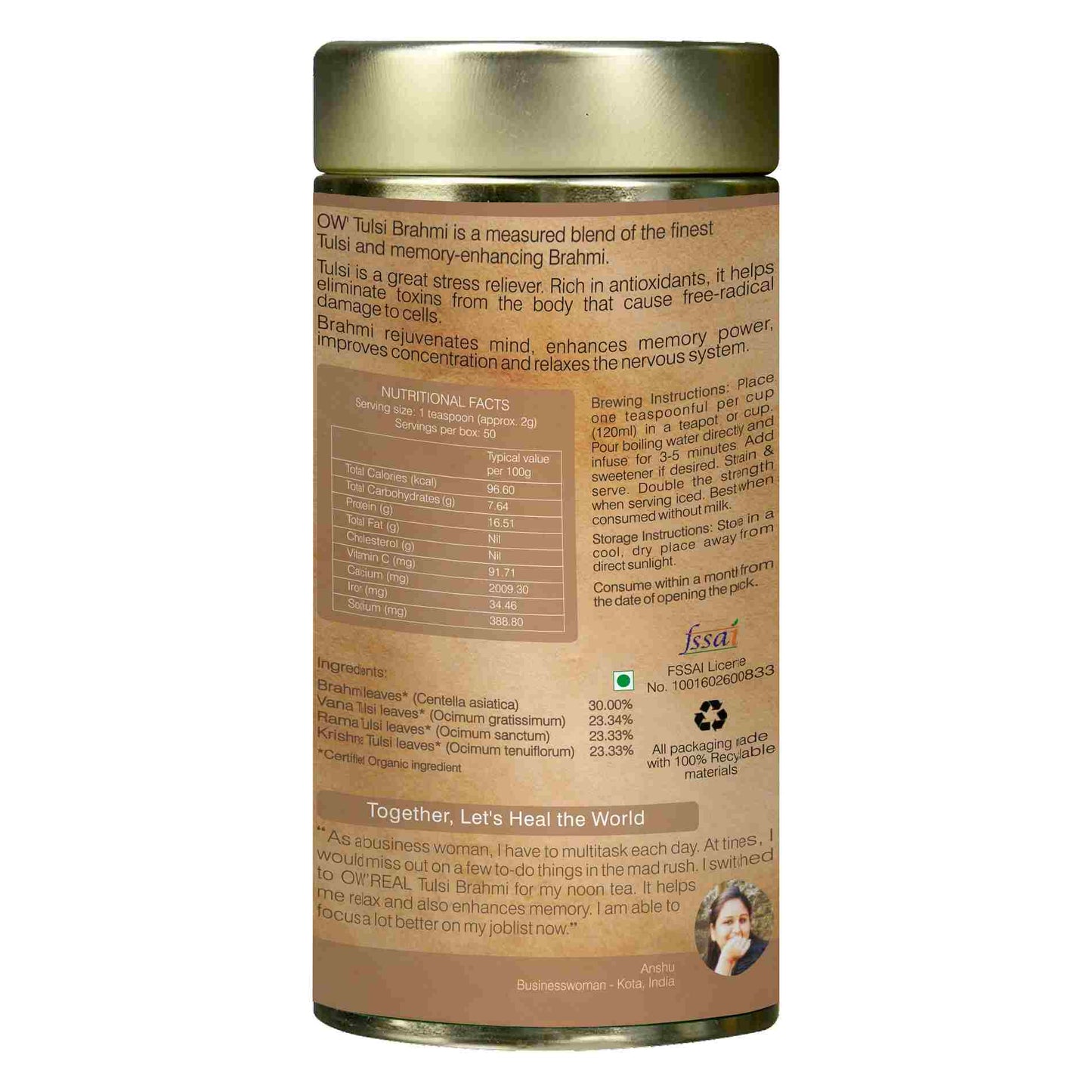 Organic Wellness Ow'Real Tulsi Brahmi Tin Pack - diocart