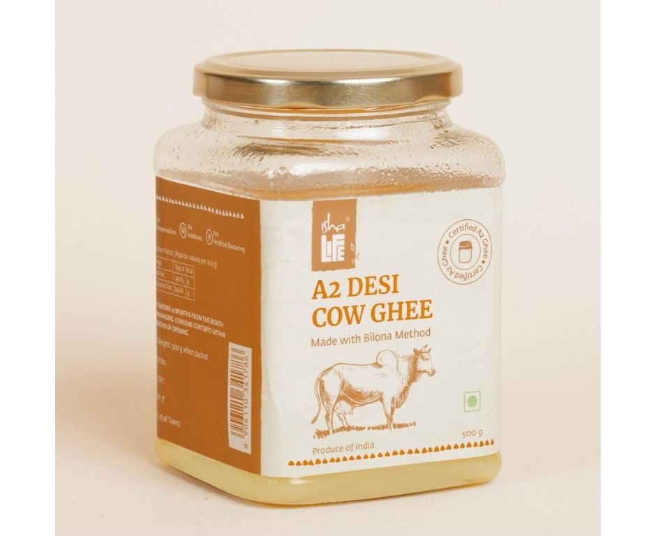 Isha Life Pure A2 Desi Cow Ghee | Made Traditionally from Curd | Made from Grass-fed Free Grazing Desi Cows' Milk