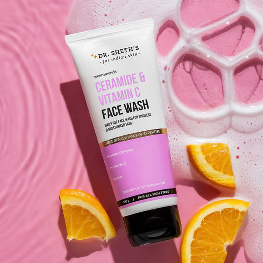 Dr. Sheth's Ceramide & Vitamin C Brightening Face Wash Gently Cleanses, Hydrates & Reduces Dark Spots, For Normal, Oily & Combination Skin
