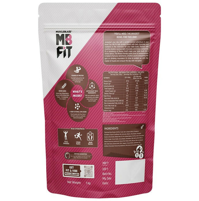 MuscleBlaze Fit High Protein Muesli - Dark Chocolate & Cranberry - Distacart