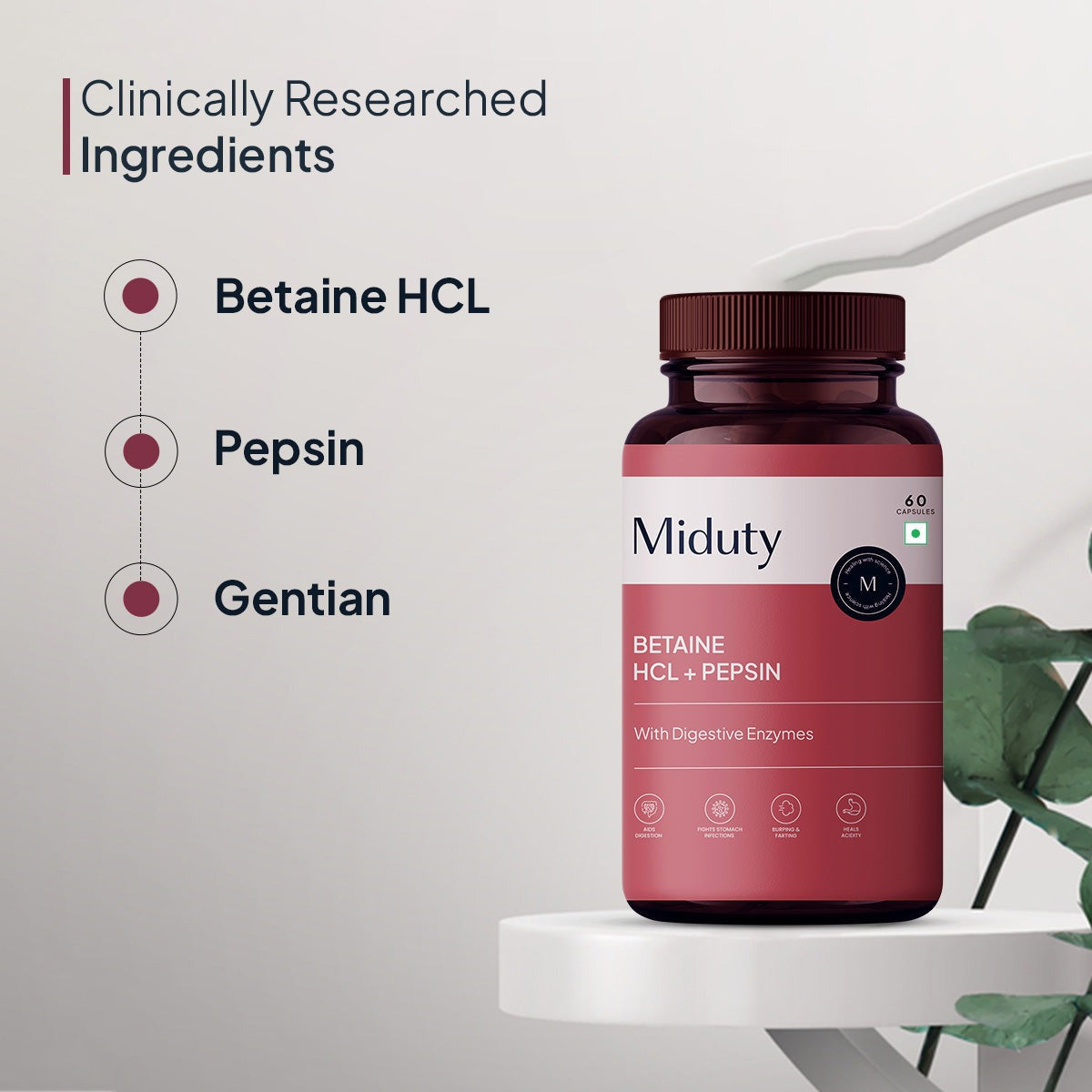 Miduty by Palak Notes Betaine HCL + Pepsin Capsules