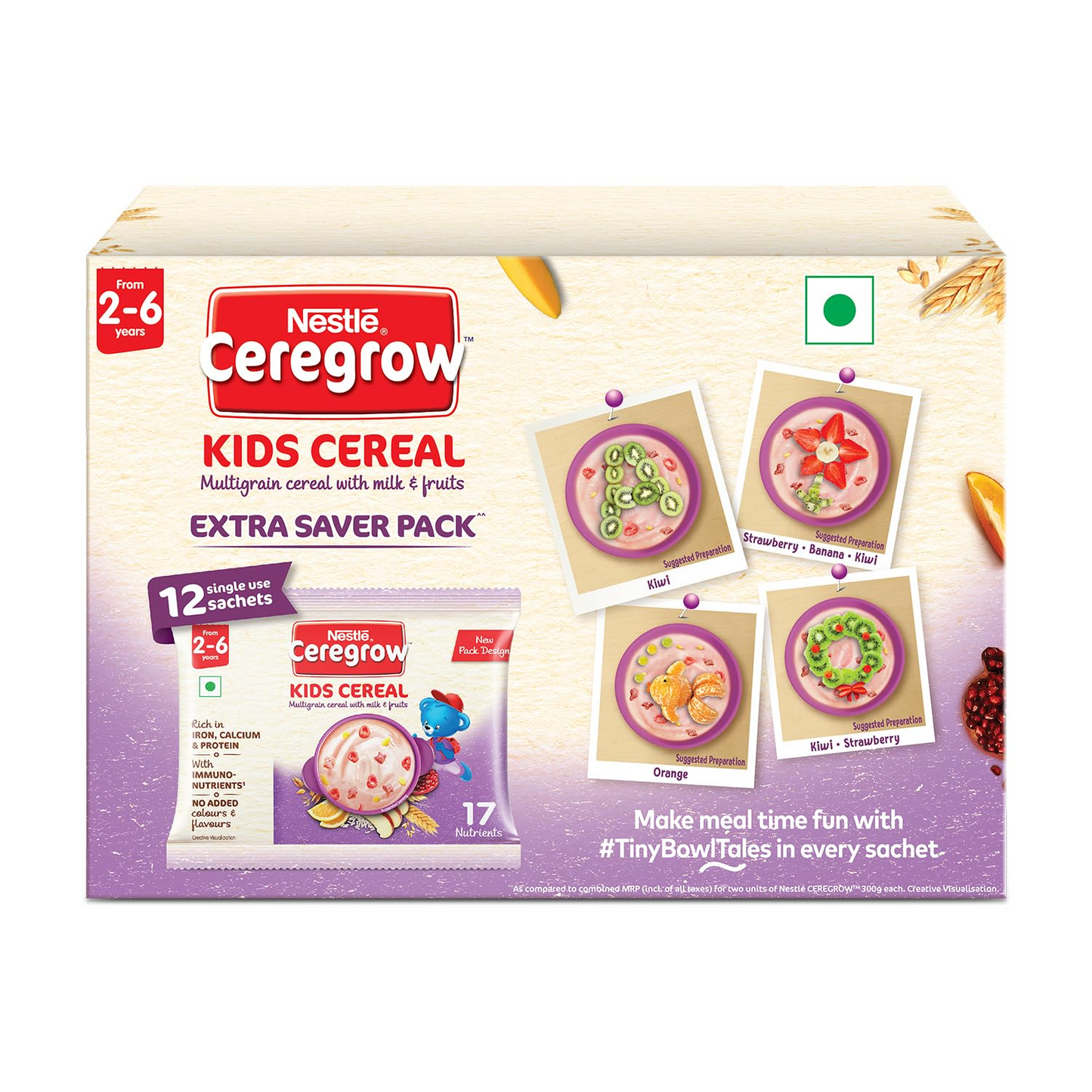 Nestle Ceregrow Kids (2-6 yrs) Cereal-Multigrain, Milk & Fruits, Rich in Iron, Calcium & Protein