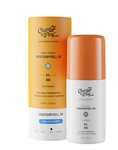 Chemist At Play UnderArm Roll On, Prevents Body Odour, Brightens Skin & Exfoliates Underarm For Sensitive Skin - Aqua