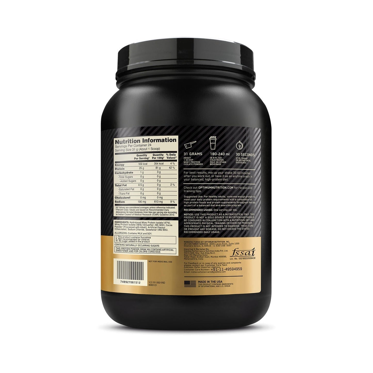 Optimum Nutrition Gold Standard 100% Whey Protein Isolate (Chocolate Bliss)-744 gm