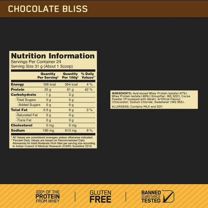 Optimum Nutrition Gold Standard 100% Whey Protein Isolate (Chocolate Bliss)-744 gm