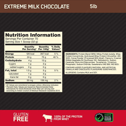 Optimum Nutrition Gold Standard 100% Whey Protein Powder (Extreme Milk Chocolate)-2.27 kg