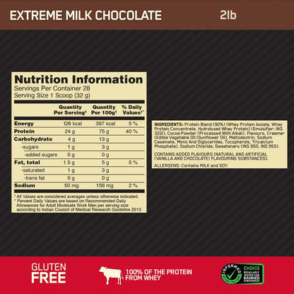 Optimum Nutrition Gold Standard 100% Whey Protein Powder (Extreme Milk Chocolate)-907 gm