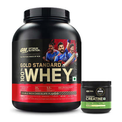 Optimum Nutrition Gold Standard 100% Whey Protein Powder (Double Rich Chocolate) 2.27kg & Micronised Creatine Powder (Unflavoured) 250gm