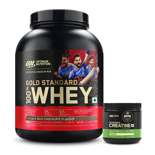 Optimum Nutrition Gold Standard 100% Whey Protein Powder (Double Rich Chocolate) 2.27kg & Micronised Creatine Powder (Unflavoured) 250gm