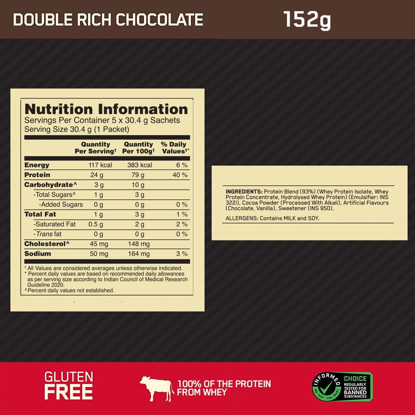 Optimum Nutrition Gold Standard 100% Whey Protein Powder (Double Rich Chocolate)-152 gm