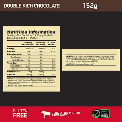 Optimum Nutrition Gold Standard 100% Whey Protein Powder (Double Rich Chocolate)-152 gm