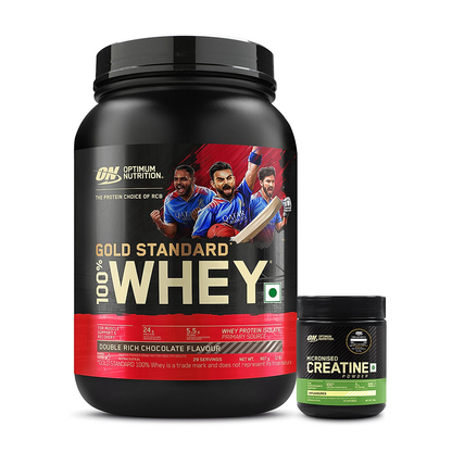 Optimum Nutrition Muscle Gain Gift Box: Gold Standard 100% Whey (Double Rich Chocolate) 907gm + Creatine 100gm + Steel Shaker