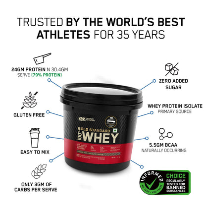 Optimum Nutrition Gold Standard 100% Whey (Double Rich Chocolate) 4kg & Pre Workout (Green Apple) 142.5gm
