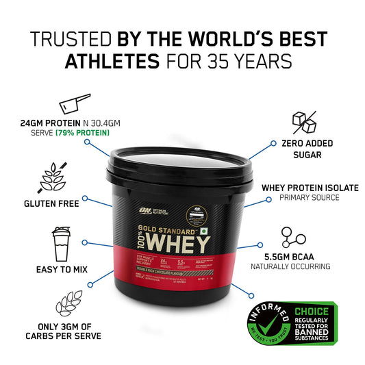 Optimum Nutrition Gold Standard 100% Whey (Double Rich Chocolate) 4kg & Pre Workout (Green Apple) 142.5gm