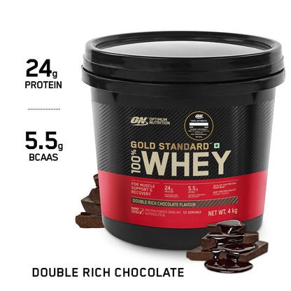 Optimum Nutrition Gold Standard 100% Whey Protein Powder (Double Rich Chocolate) 4kg & Micronised Creatine Powder (Unflavoured) 250gm