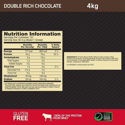 Optimum Nutrition Gold Standard 100% Whey Protein Powder (Double Rich Chocolate)-4 kg