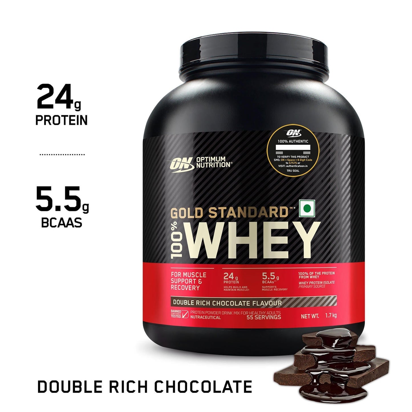 Optimum Nutrition Gold Standard 100% Whey Protein Powder (Double Rich Chocolate)-1.7 kg