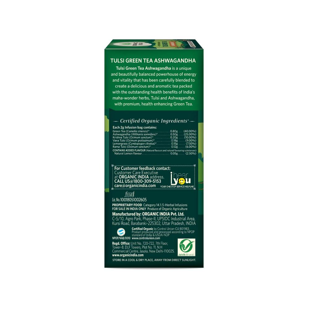Organic India Tulsi Green Tea Ashwagandha - Distacart