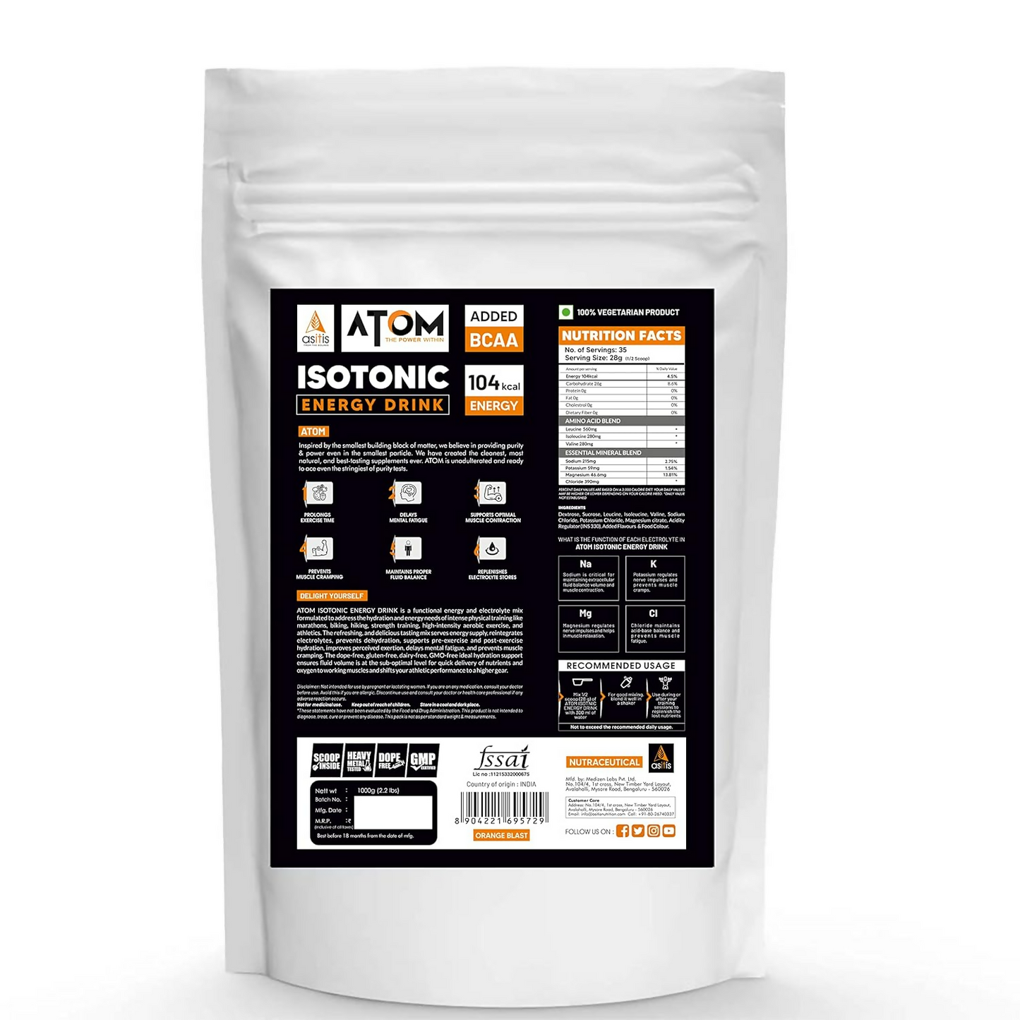 As-It-Is Atom Isotonic Energy Drink Orange Blast Flavor