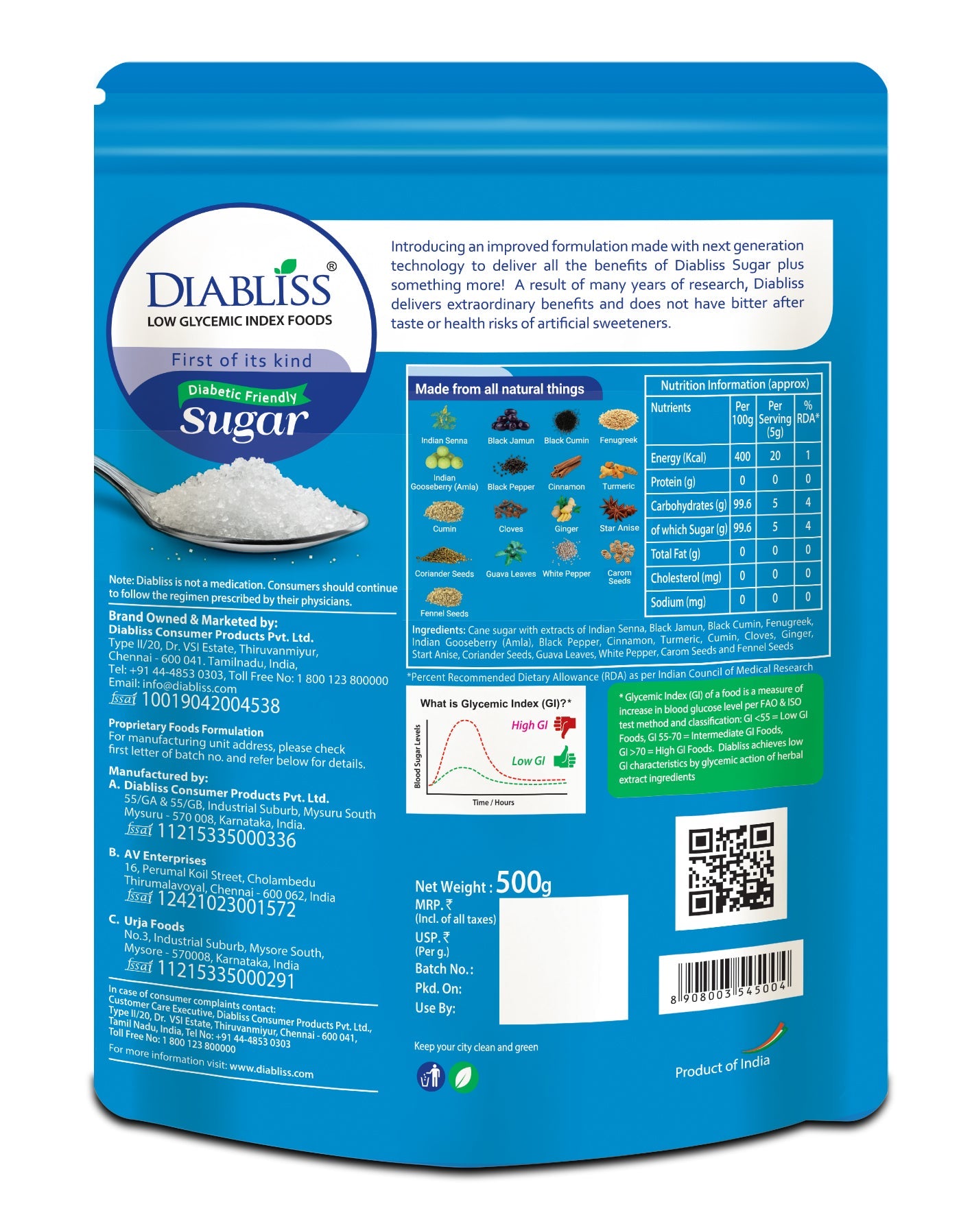Diabliss Diabetic Friendly Sugar - Distacart