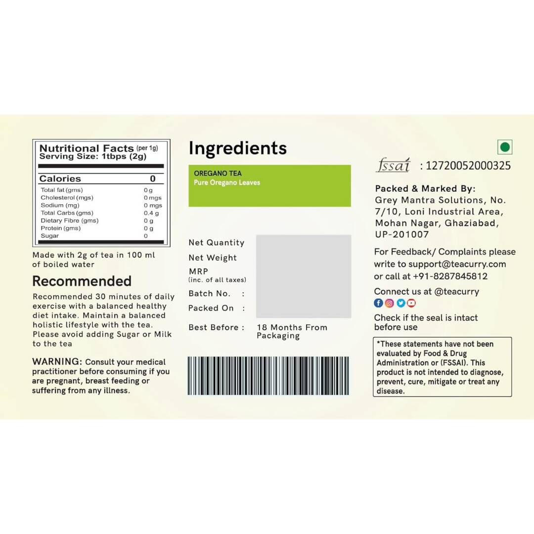 Teacurry Oregano Tea Bags - Distacart