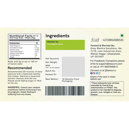 Teacurry Oregano Tea Bags - Distacart