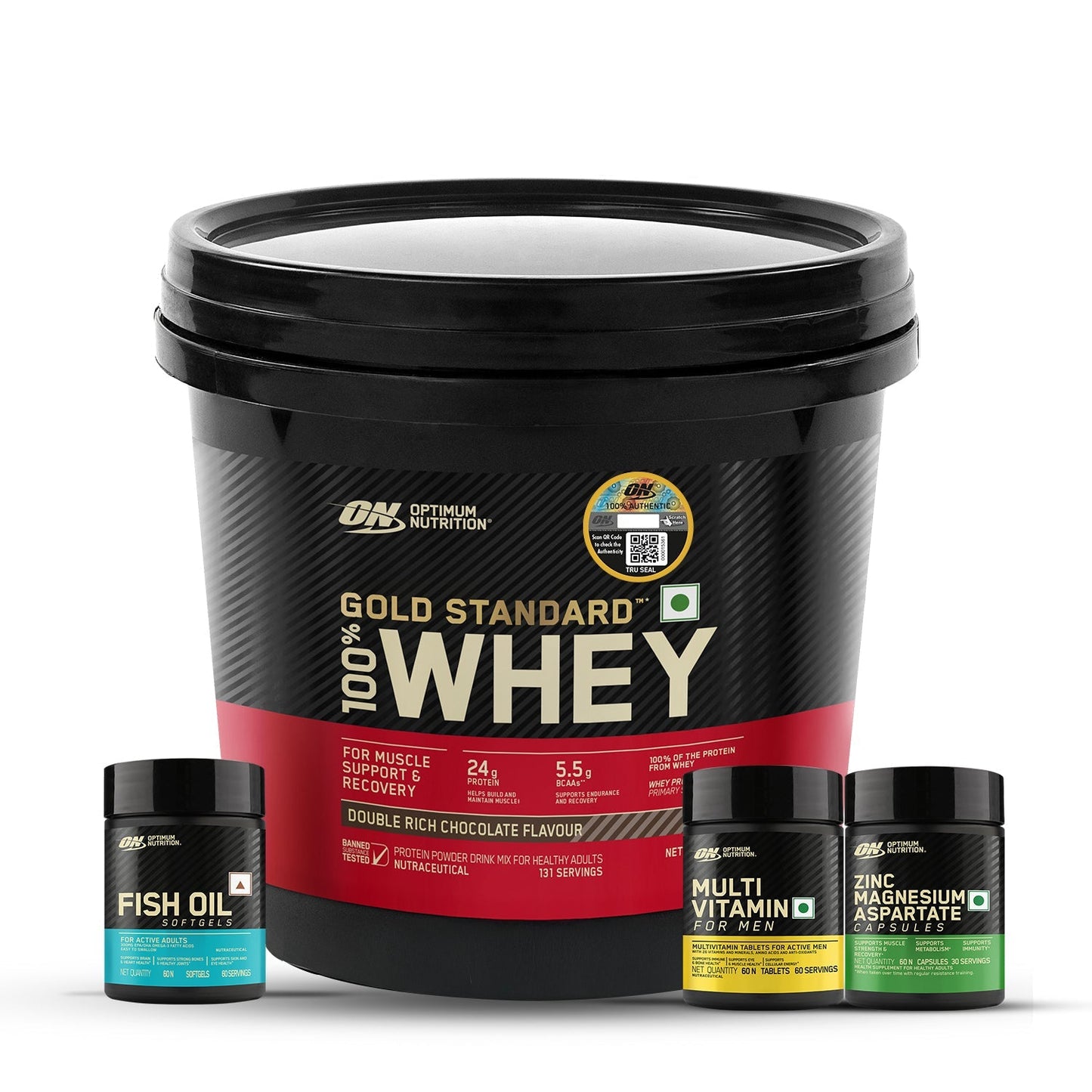 Optimum Nutrition Gold Standard 100% Whey Protein Powder (Double Rich Chocolate) 4 kg + Multivitamin for Men-60 Tablets + (ZMA)-60 Capsules + Fish Oil-60 Capsules