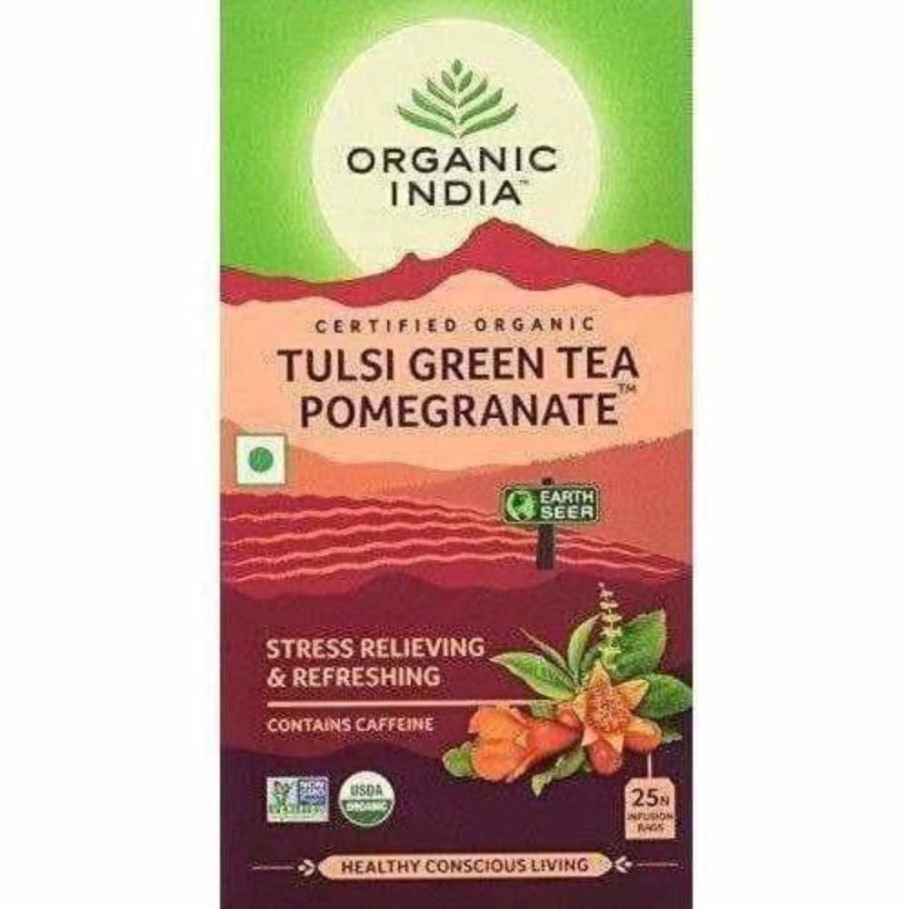 Organic India Tulsi Green Tea, Pomegranate, 25 Tea Bags - diocart