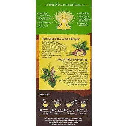 Organic India Tulsi Green Tea Lemon Ginger 25 Tea Bags - Distacart