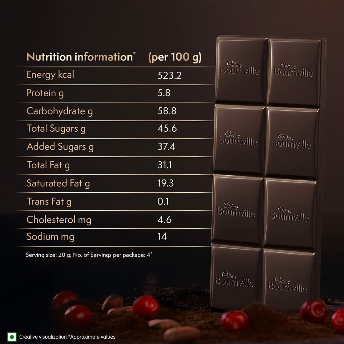 Cadbury Bournville Cranberry Dark Chocolate Bar - Distacart