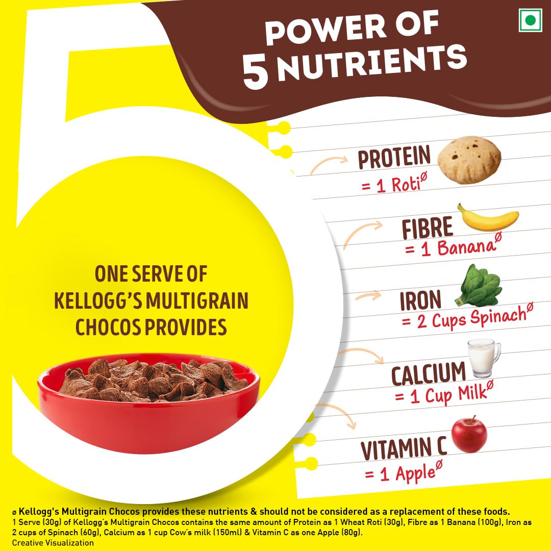 Kellogg's Multigrain Chocos For Kids, Power Of 5 Nutrients Protein, Fibre, Iron, Calcium, Vitamins - diocart