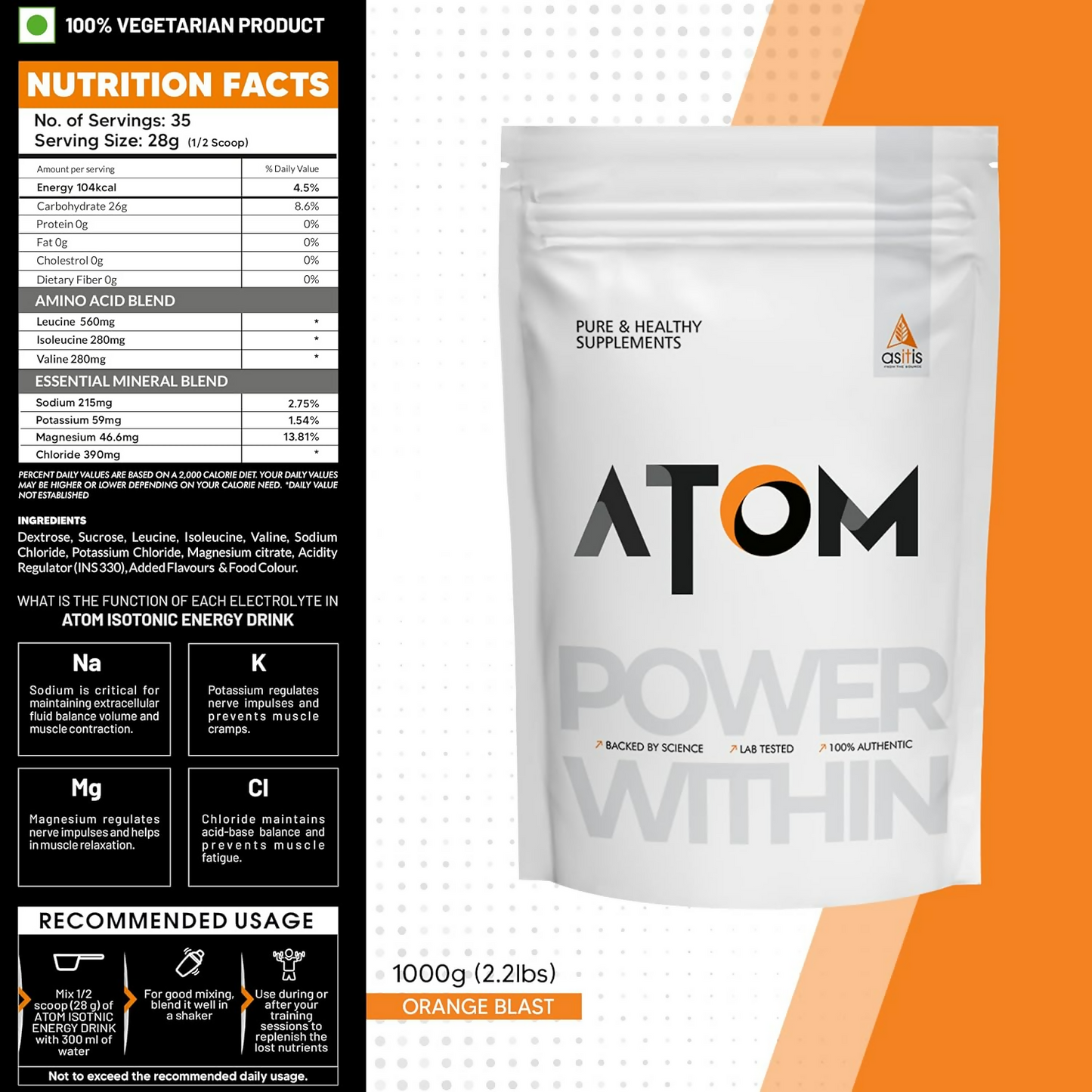As-It-Is Atom Isotonic Energy Drink Orange Blast Flavor
