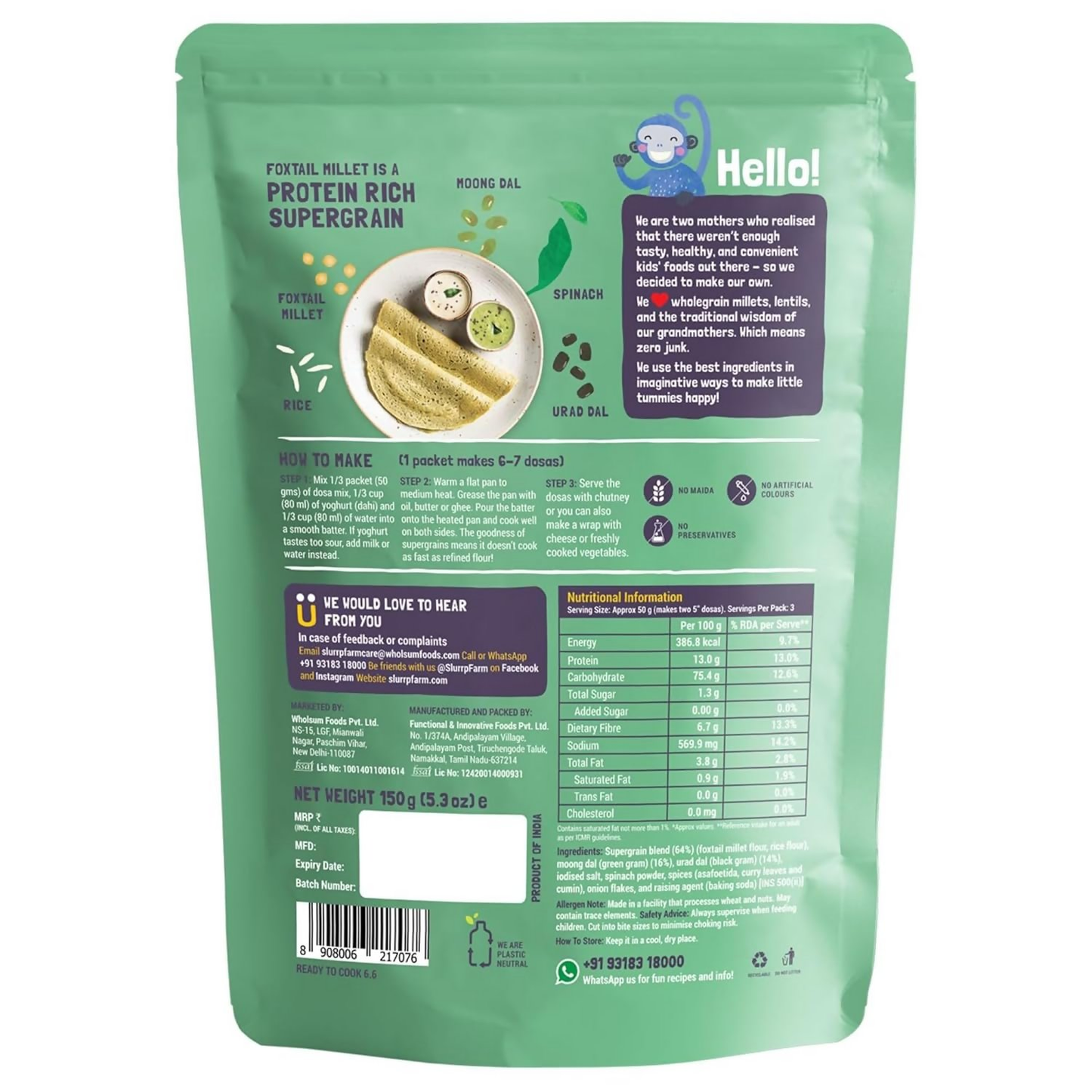 Slurrp Farm Spinach And Beetroot Millet Dosa Mix Combo