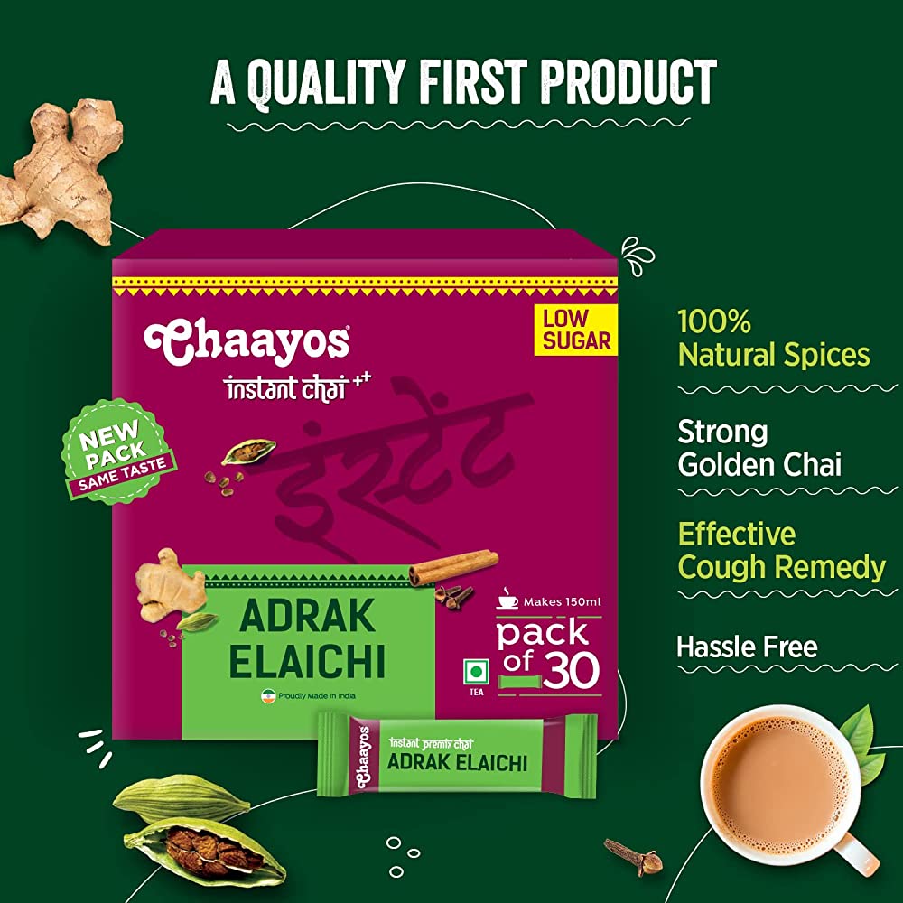 Chaayos Instant Adrak Elaichi Tea Premix (Low Sugar) - diocart