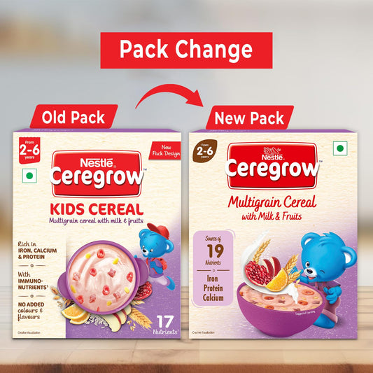 Nestle Ceregrow Kids (2-6 yrs) Cereal-Multigrain, Milk & Fruits, Rich in Iron, Calcium & Protein