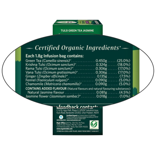 Organic India Tulsi Green Tea Jasmine 25 Tea Bags - Distacart