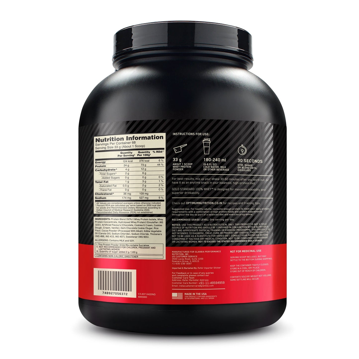 Optimum Nutrition Gold Standard 100% Whey Protein Powder (Cookies & Cream)-2.27 kg