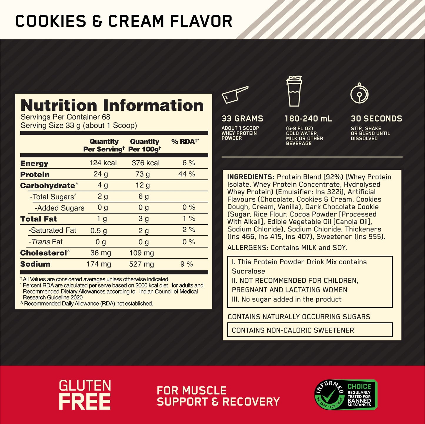 Optimum Nutrition Gold Standard 100% Whey Protein Powder (Cookies & Cream)-2.27 kg