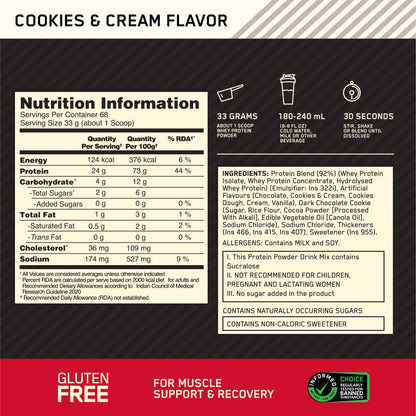 Optimum Nutrition Gold Standard 100% Whey Protein Powder (Cookies & Cream)-2.27 kg