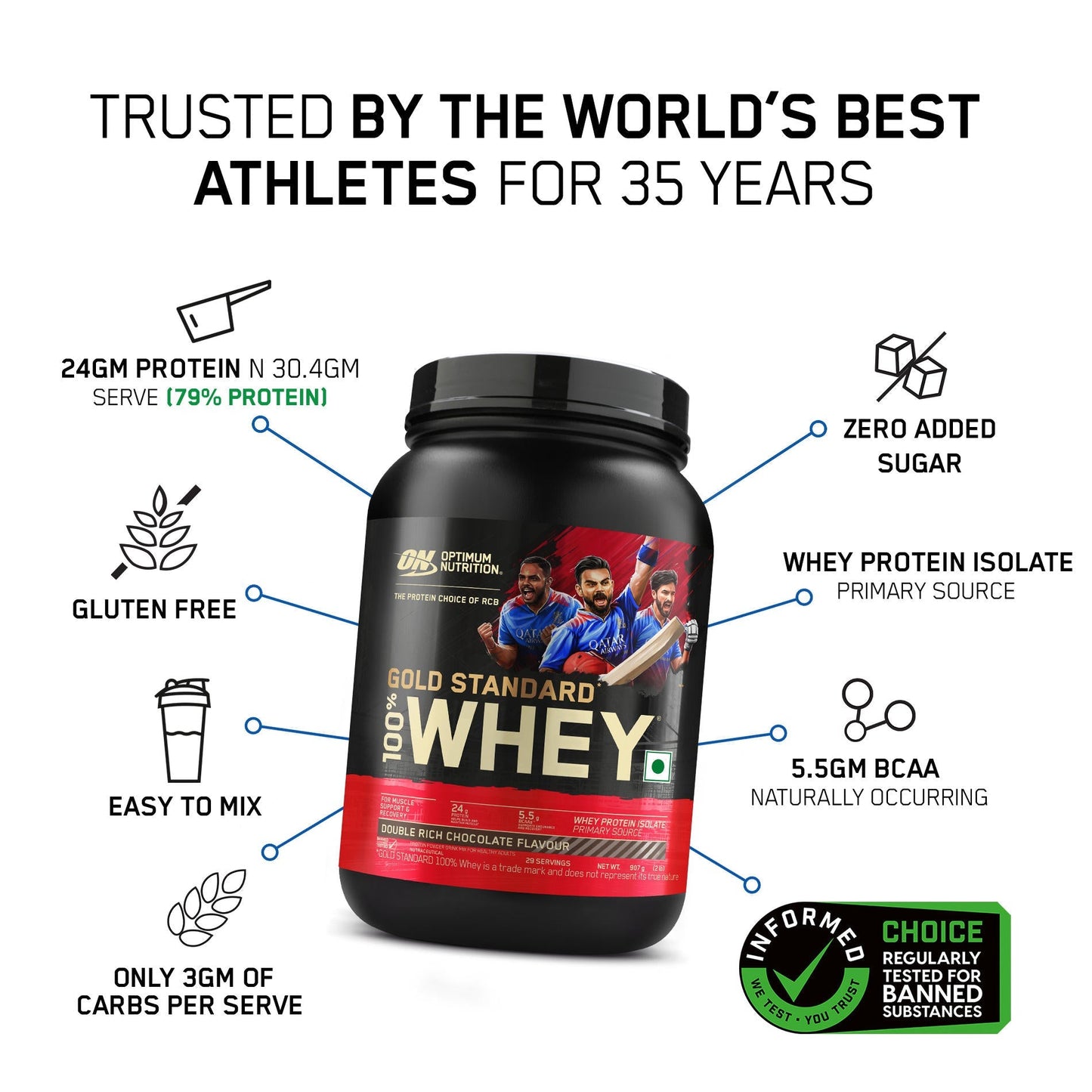 Optimum Nutrition Gold Standard 100% Whey Protein Powder (Double Rich Chocolate) 907gm & Fish Oil-60 Capsules