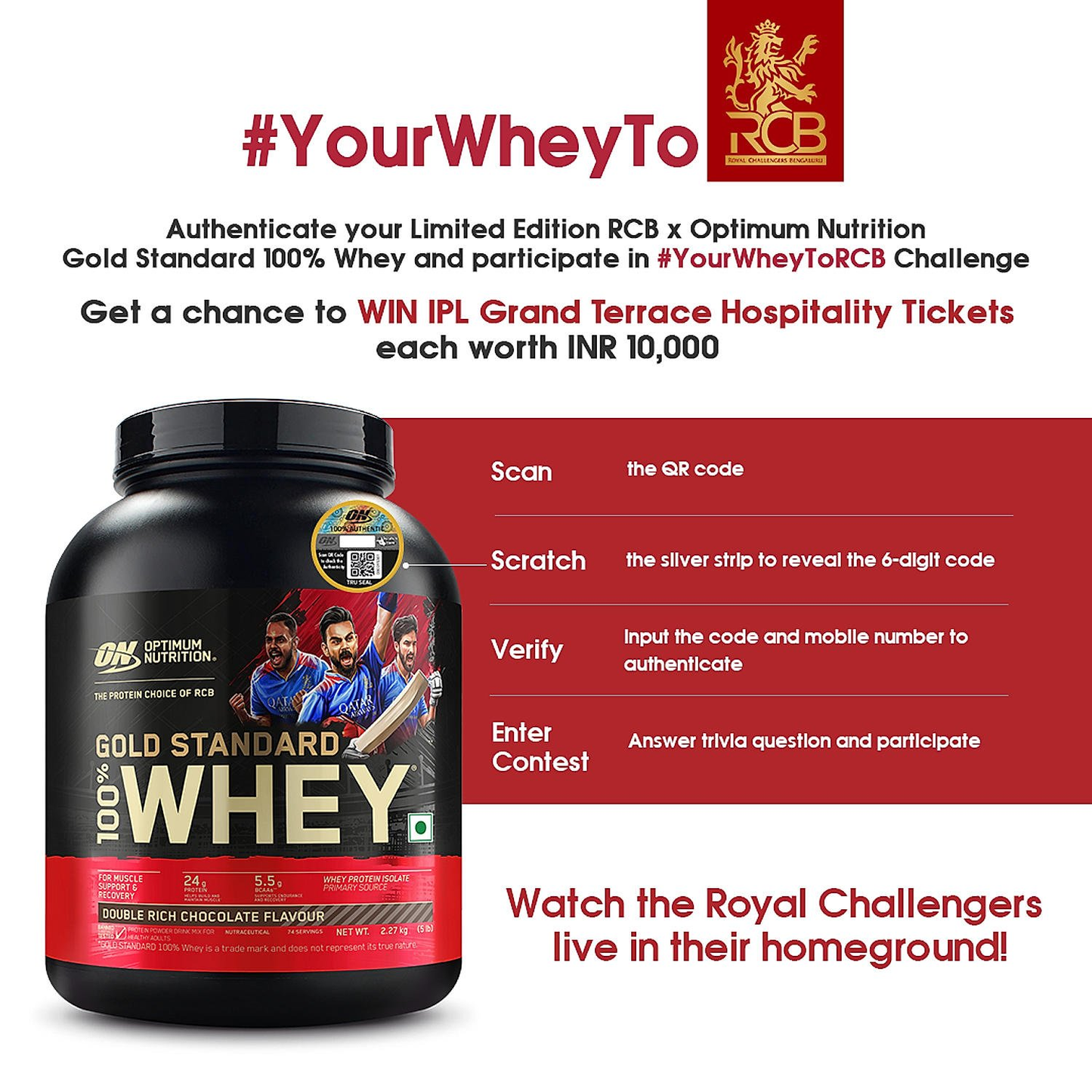 Optimum Nutrition Gold Standard 100% Whey Protein Powder (Double Rich Chocolate) 2.27kg & Micronised Creatine Powder (Unflavoured) 250gm